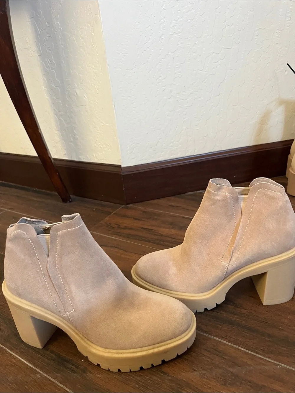 Dolce Vita Light Beige Suede Chelsea Platform Booties